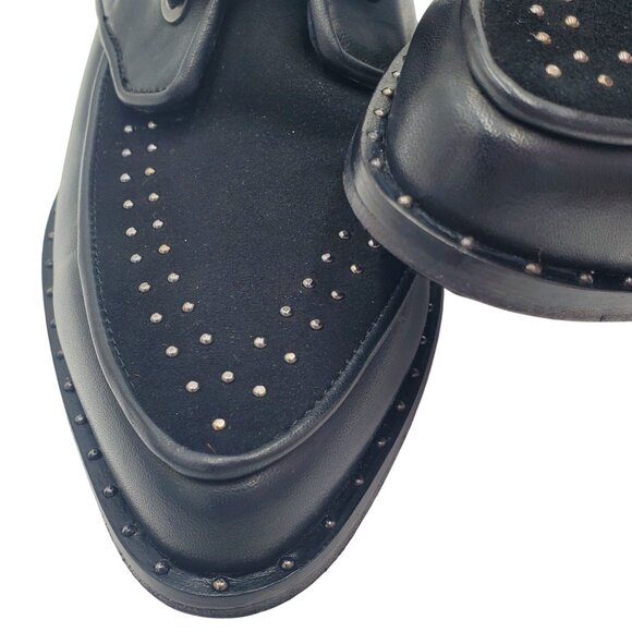 Italy Ivy Kirzhner Women's size 8 US Black Leather Silver Studded Ankle Boots 38 - Picture 5 of 13